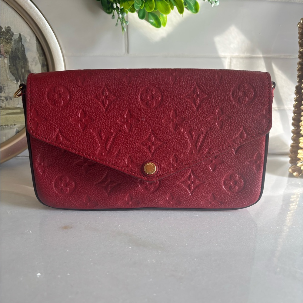 Louis Vuitton Red Embossed Monogram Envelope Clutch